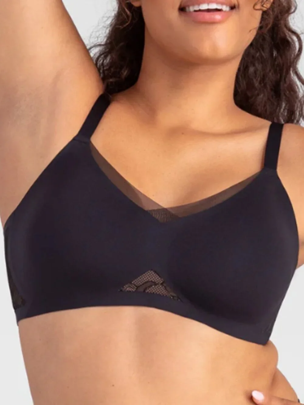 Honeylove CrossOver Wireless Bra Black XL Mesh Lace Comfort Support BRBR00017